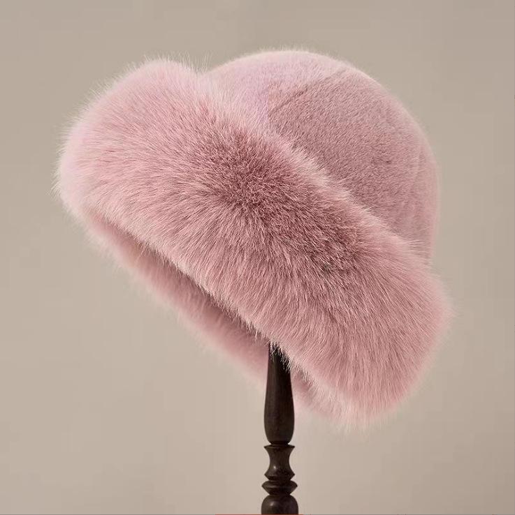 

2025 Faux Fur Plush Hat: Warm, Fluffy Winter Mongolian Style for Large Heads розовый