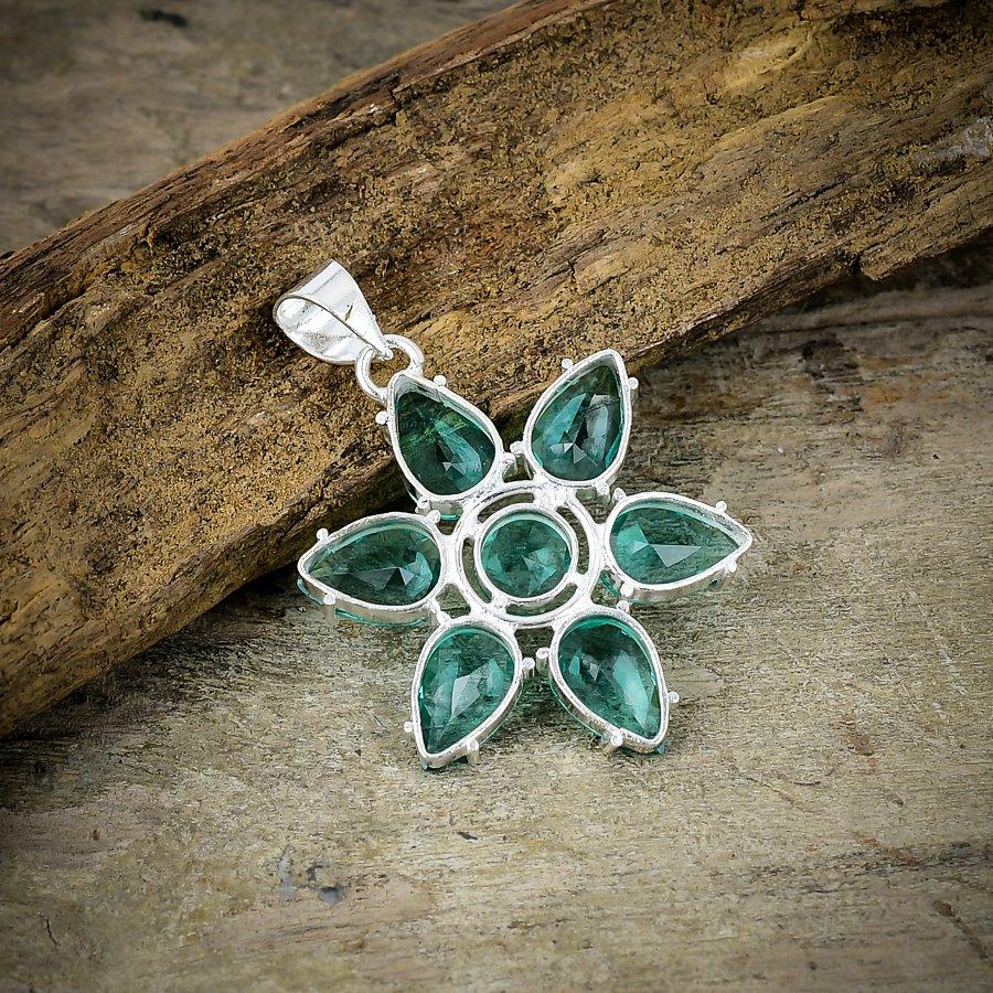 Aqua Apatite Gemstone Handmade 925 Sterling Silver Jewelry Pendant 1.77" M-75