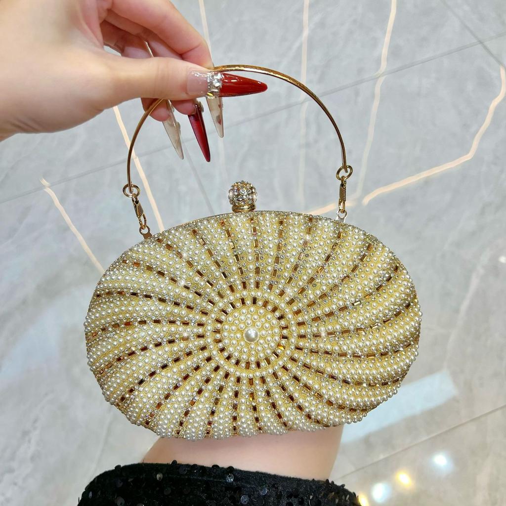 Premium pearl dinner bag Celebrity clutch bag Small fashion small fragrant handbag Oblique span bag