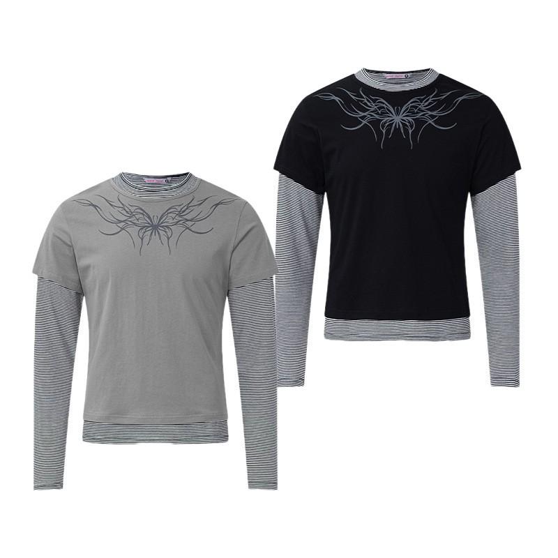 Magic Bear Vintage American Style Long Sleeve T-Shirt Mock Two-Piece Slim Fit Crew Neck Top Teens