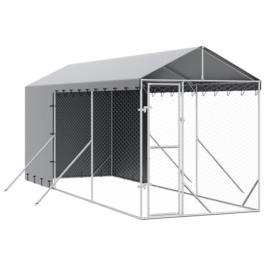 Outdoor Dog Kennel with Roof Silver