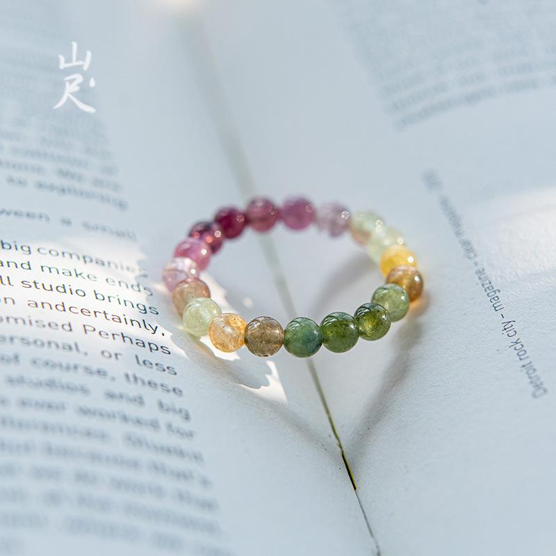 

Neon Natural Tourmaline Ring for Women, Unique Design, Beaded Gradient Rainbow Color Ring, Gemstone Decorated Tail Ring Neon ring11Code