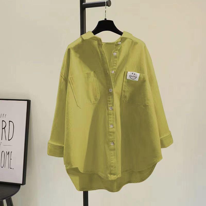 

Женская мода, повседневные весенне-осенние однотонные рубашки-поло с длинным рукавом и принтом, блузки и рубашки XXXL трава зеленый