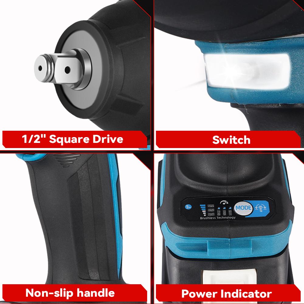 ONEVAN Torque Brushless Electric Impact Wrench 1/2 inch Screwdriver Cordless Wrench Power Tools For Makita 18V Battery