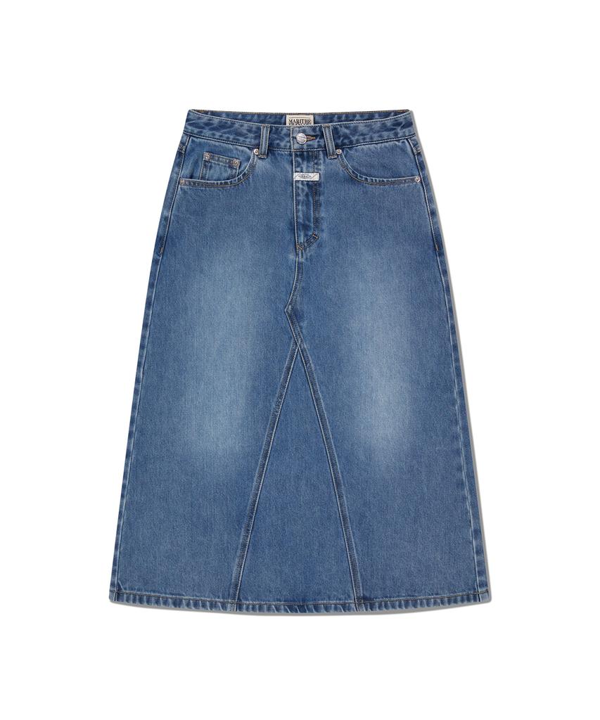 Malittepeulangsowajeobeo W A-Line Denim Midi Skirt Light Blue