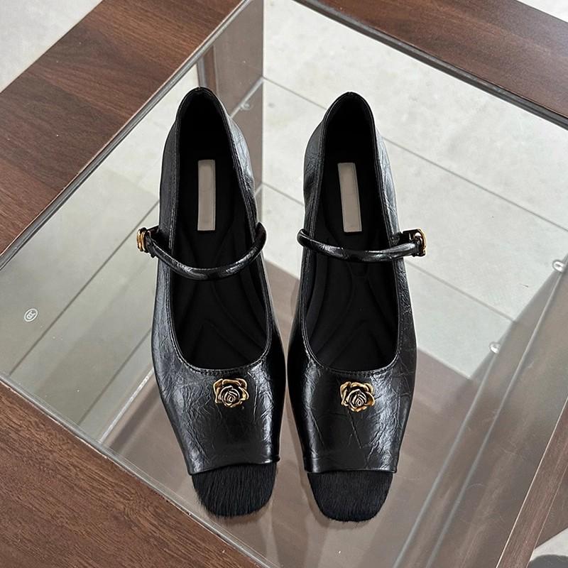 Sheepskin version! Inner height increase Mary Jane women's shoes square head splicing shallow mouth with skirt versatile small fragrant French singl