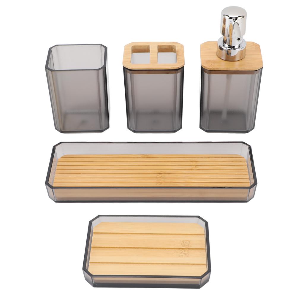 Bathroom Accessories Set Bath Ensemble Set with Toothbrush Holder Cup Lotion Bottles Soap Dish Tray