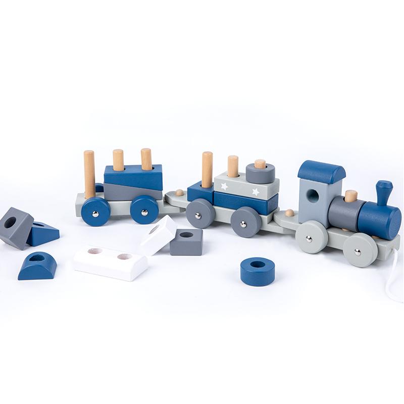 Wooden Montessori Stacking Train Set Educational Toys Shape Sorter Building Blocks Wooden Trolley Baby Learning Toys Gifts
