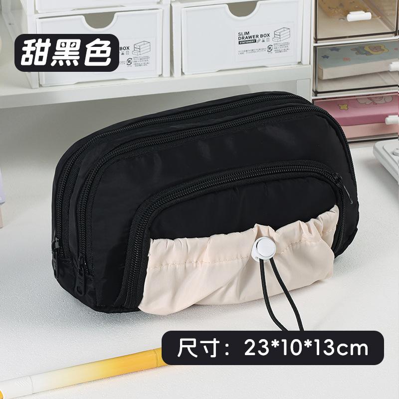 Cream pencil case Large capacity high value stationery box Middle school student simple pencil case ins style stationery storage bag