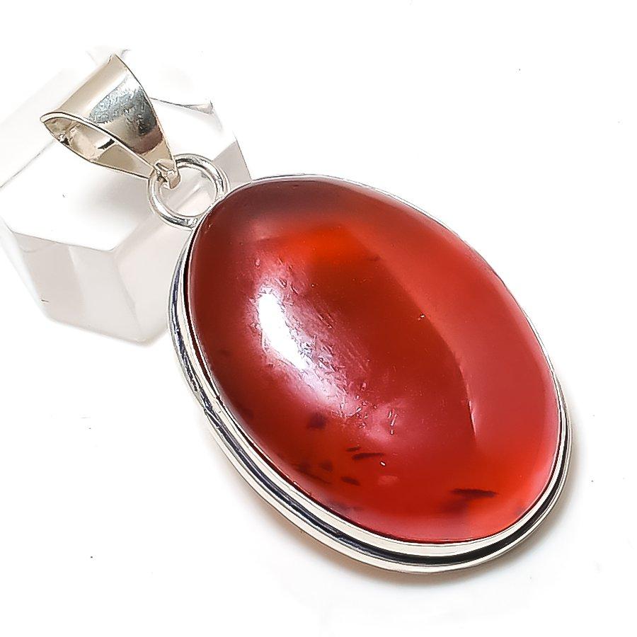 Natural Carnelian Gemstone 925 Sterling Silver Jewelry Pendant 2.05" L5t29