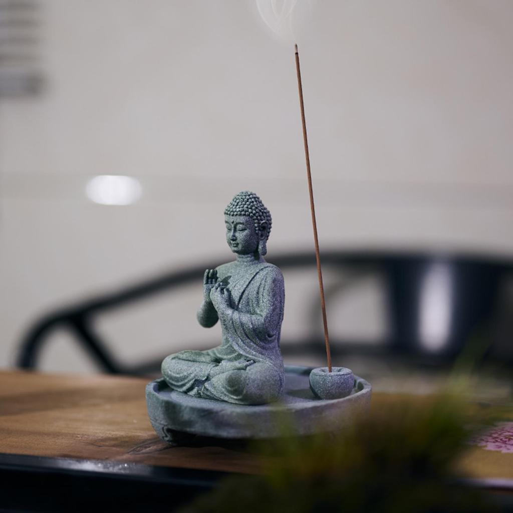 Buddha Incense Holder Figurine Zen Stand Craft Ornament for Shelf Tabletop Living