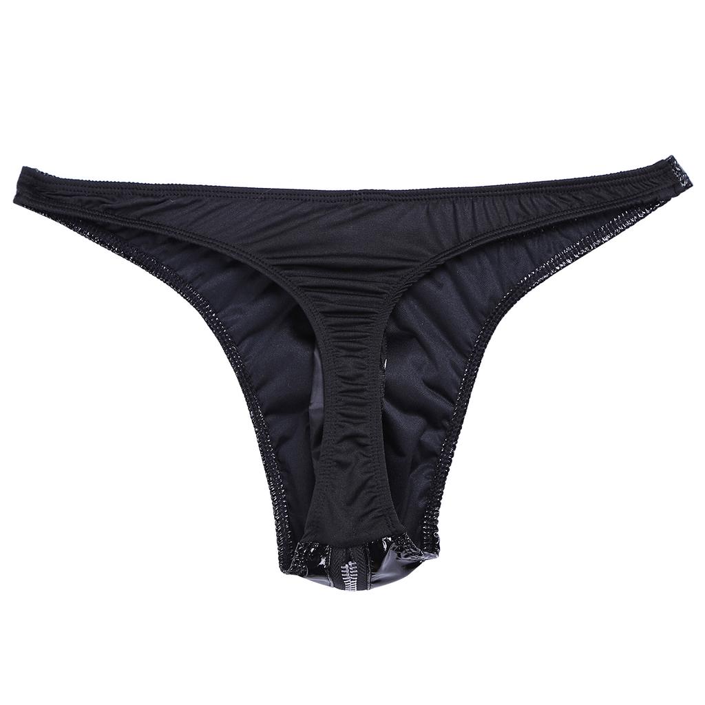 Muži Lakovaná kůže Spodní prádlo Přední Zip Boule Pouch Kalhotky Bikiny Spodní prádlo Tanga Exotické kalhotky