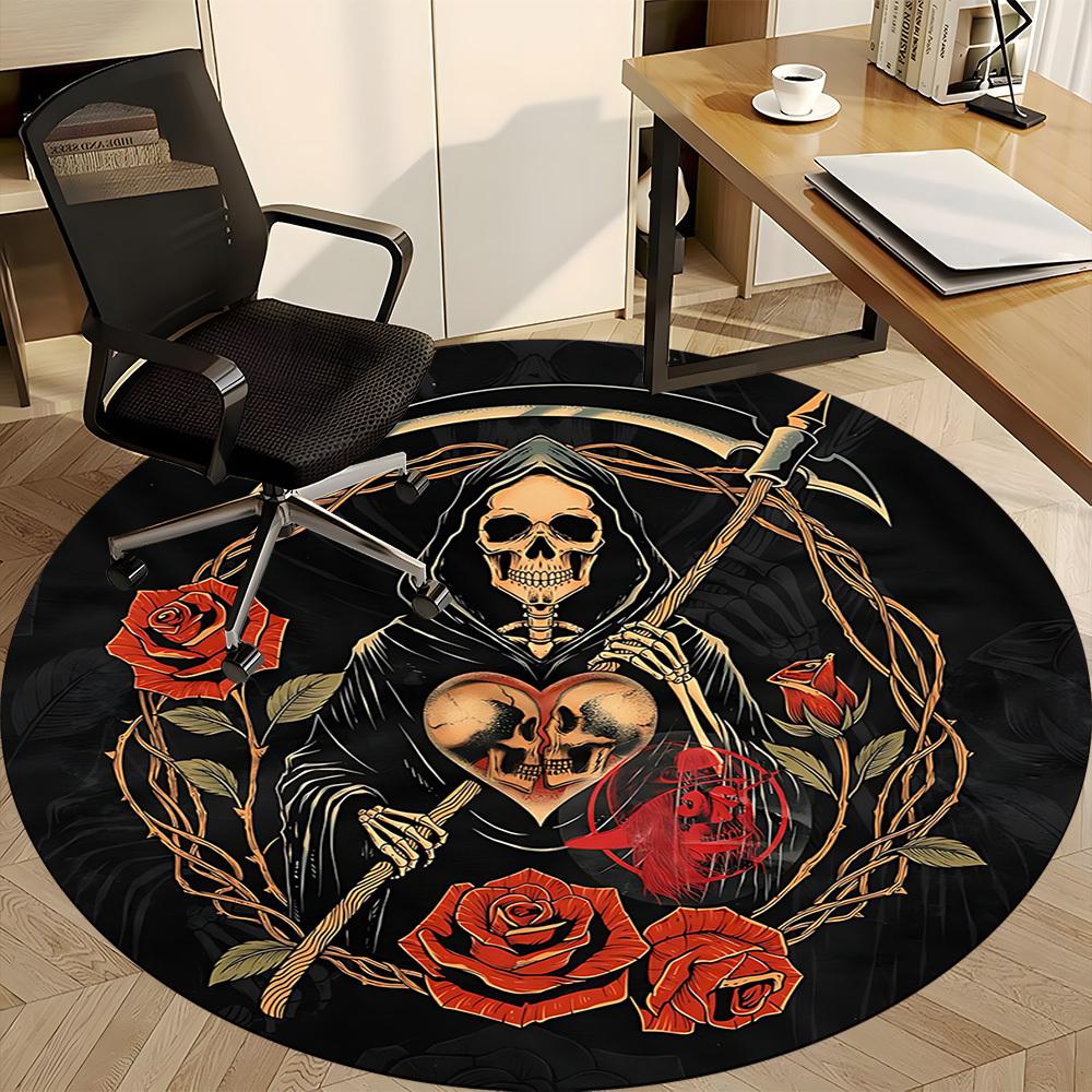 1pc Death Roses Office Round Area Rug, Under Office Chairs Bedroom Living Room Home Decor, Room Deco