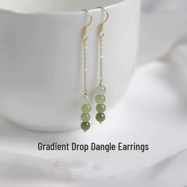 Retro Chinese Hetian Hanfu Style Clip-On Earrings - Unique Niche Design, No Piercing Needed