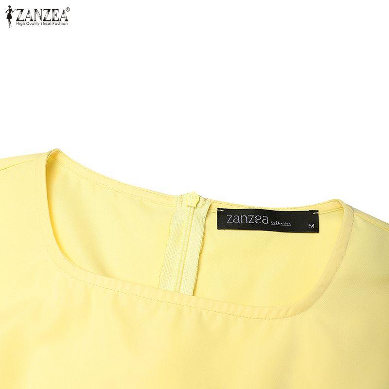 ZANZEA Women Elegant Round Neck Casual Short Sleeve Long Dress