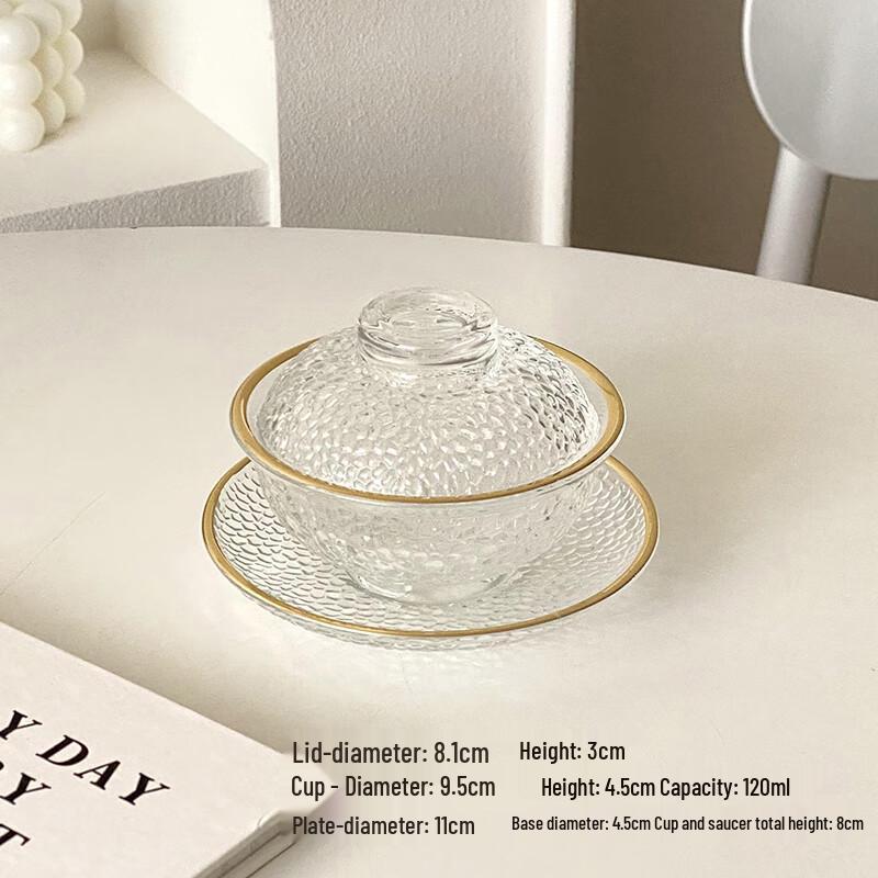 Transparent Glass Dessert Stew Bowl with Gold Rim