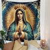 Holy Virgin Mary with Golden Halo Patterned Tapestry Decorative Wall Hanging, Home Bedroom Living Room Decor