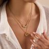 Youthway 18K Gold PVD Plated Round Zircon Necklace For Women New Stainless Steel Waterproof Necklace Party Jewelry Gifts