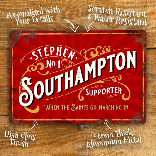 Personalised Southampton Football Sign Metal Plaque Vintage Retro aluminum 20x30cm