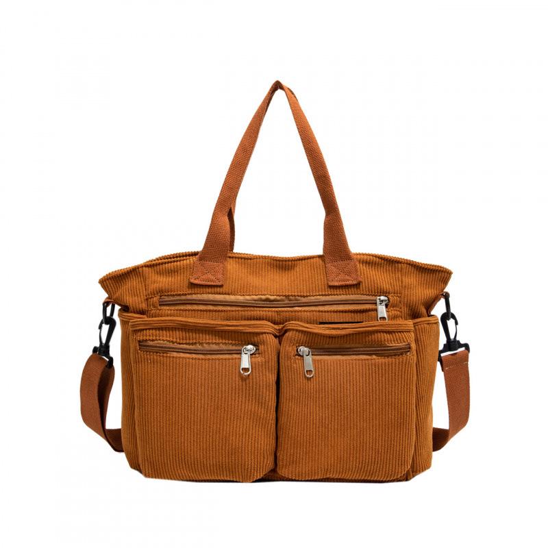 2026 Women's Large Capacity Corduroy Tote: Korean Style Multi-Pocket Handbag & Versatile Crossbody Bag