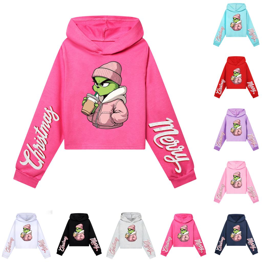 Dětská ležérní móda Vánoční potisk Mikina s kapucí a dlouhým rukávem (Bez stahovací šňůrky)