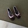 Sheepskin version~ niche leather French retro style round head with bow light mouth ballet style color matching shoes