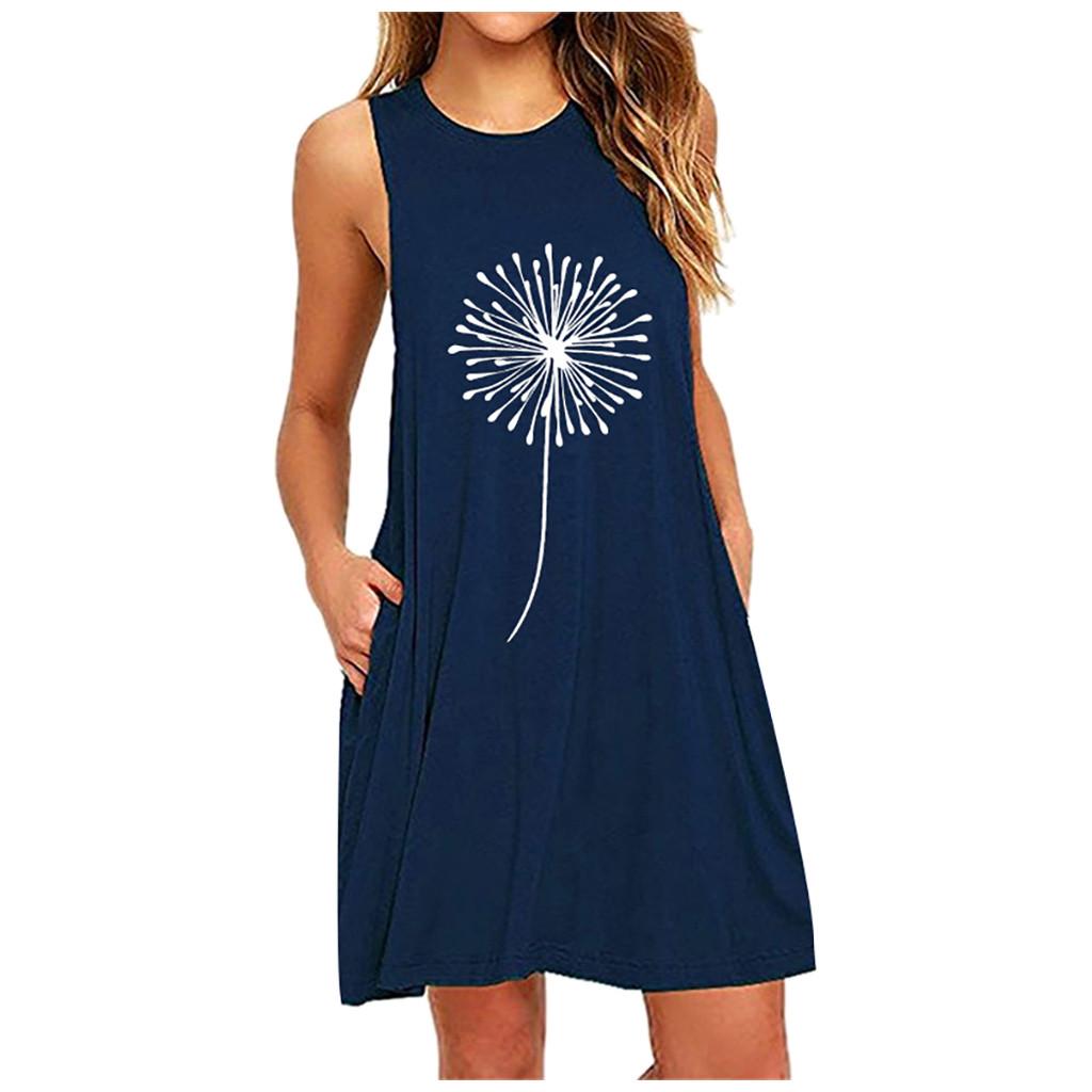 Women's Casual Sleeveless Print A-Line Dress with Pockets Summer Loose Fit Tank Dress for Beach, Party, or Daily Wear