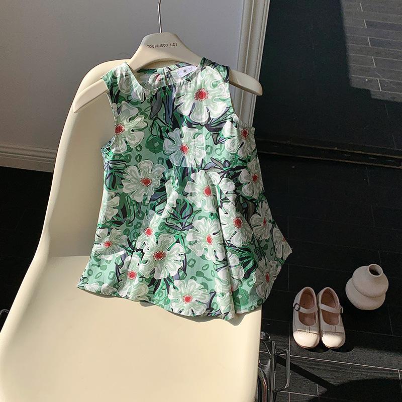 Summer Girls Floral Print Sleeveless Dress Round Neck Casual Princess Dress For Kids And Toddlers Cute Party Outfit 100cm
