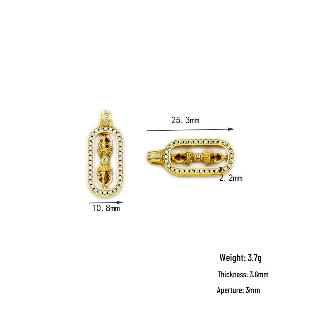 Ancient Sand Gold Rotatable Compass Diamond Vajra Pendant - Chinese Trend Style, Gold-Plated Brass