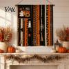 Office Party Supplies Halloween Rag Banner, Orange Black Skull Ghost Pumpkin Hanging Decoration, Rustic Indoor Outdoor Holiday Decor Fabric