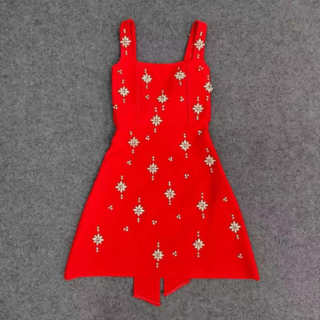 Abito da sera elegante 2025 con strass e schiena scoperta con spalline per donna