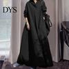 High Waist Maxi Dress Women Spring Autumn V-Neck Long Sleeve Shirt Single Elegant Breasted Solid Color Loose Sundress Casual Streetwear