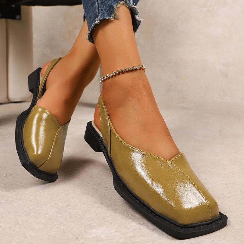 Fashion Plus Size Baotou Sandals Women's Summer New Square Toe Shallow Mouth Cover Feet One Strap Soft Sole Low Heel Shoes