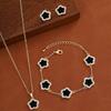 Diamond Studded Five Petal Flower Earring Necklace Complete Set of Jewelry Versatile and Fashionable Five Leaf Flower