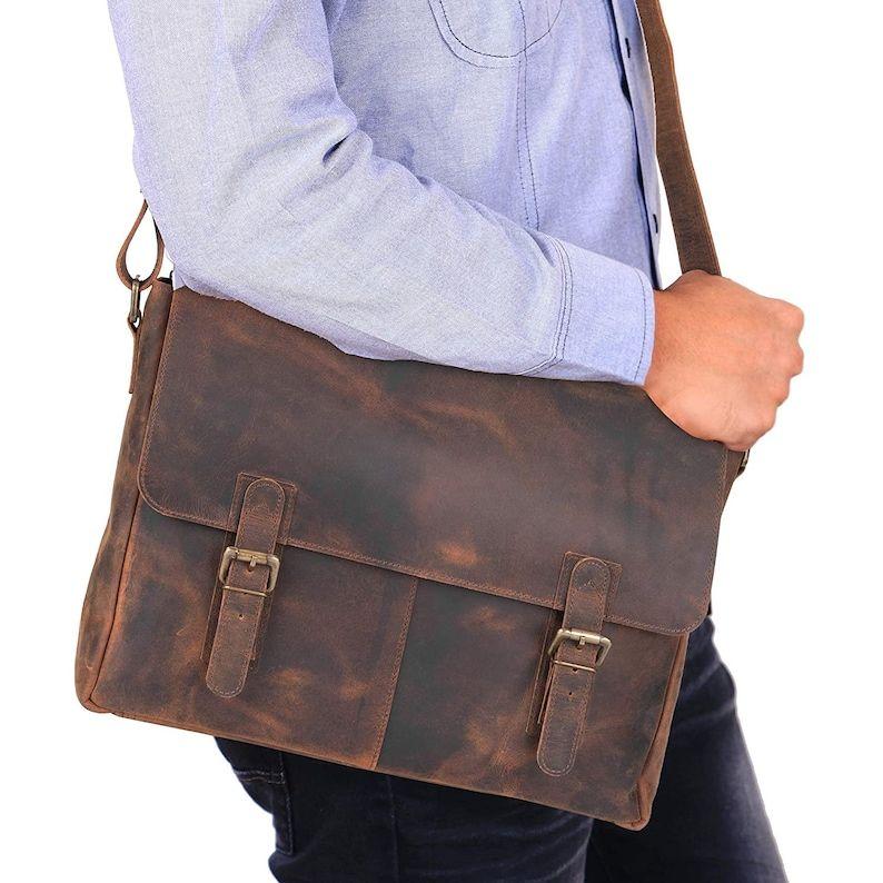 Retro Buffalo Hunter Deri Dizüstü Messenger Çanta Ofis Evrak Çantası Kolej Çantası