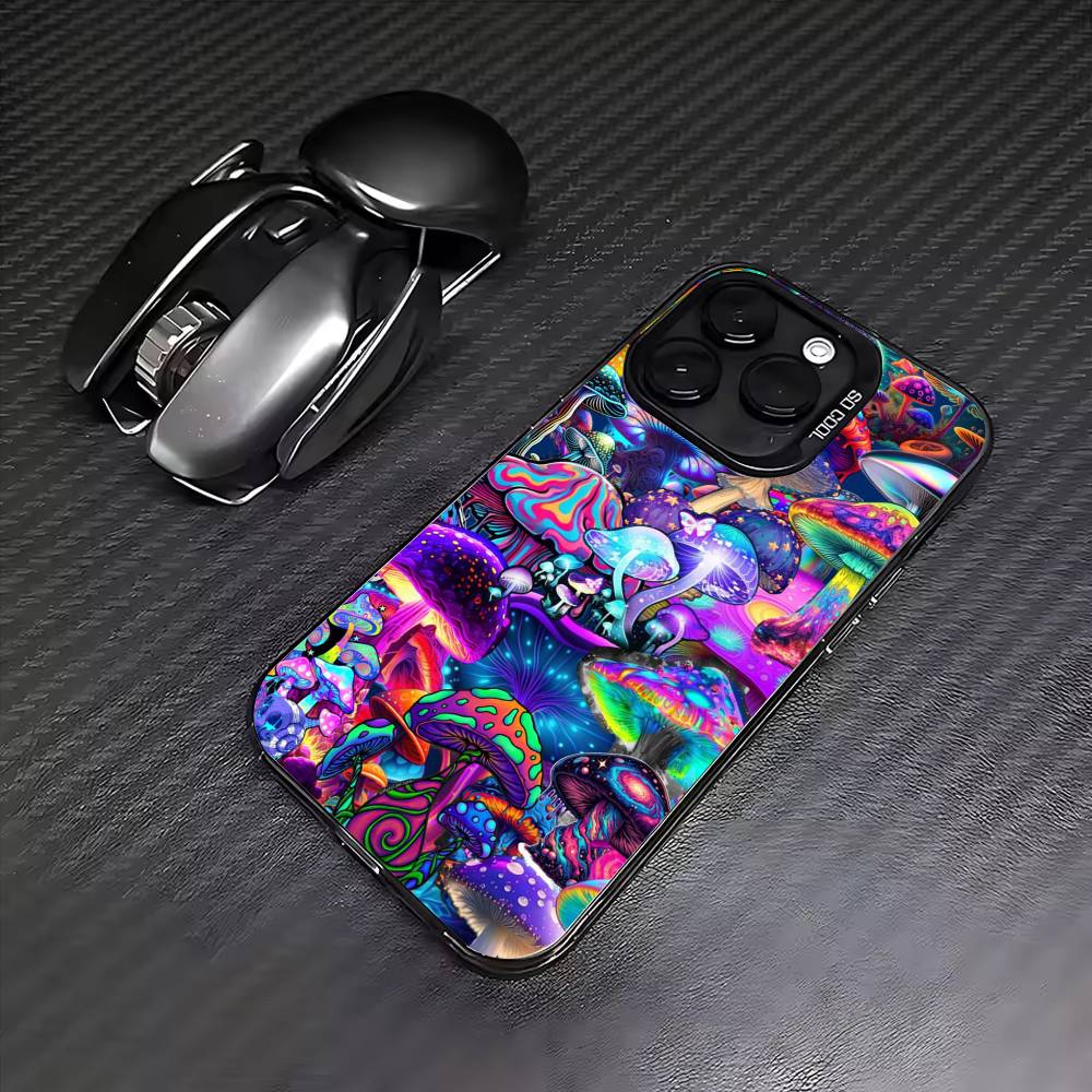 Trippy Psychedelic Mushrooms Phone Case For iPhone17,16,15,14,13,12,11 Plus,Pro Max Colored Silver Plated Inside Cover