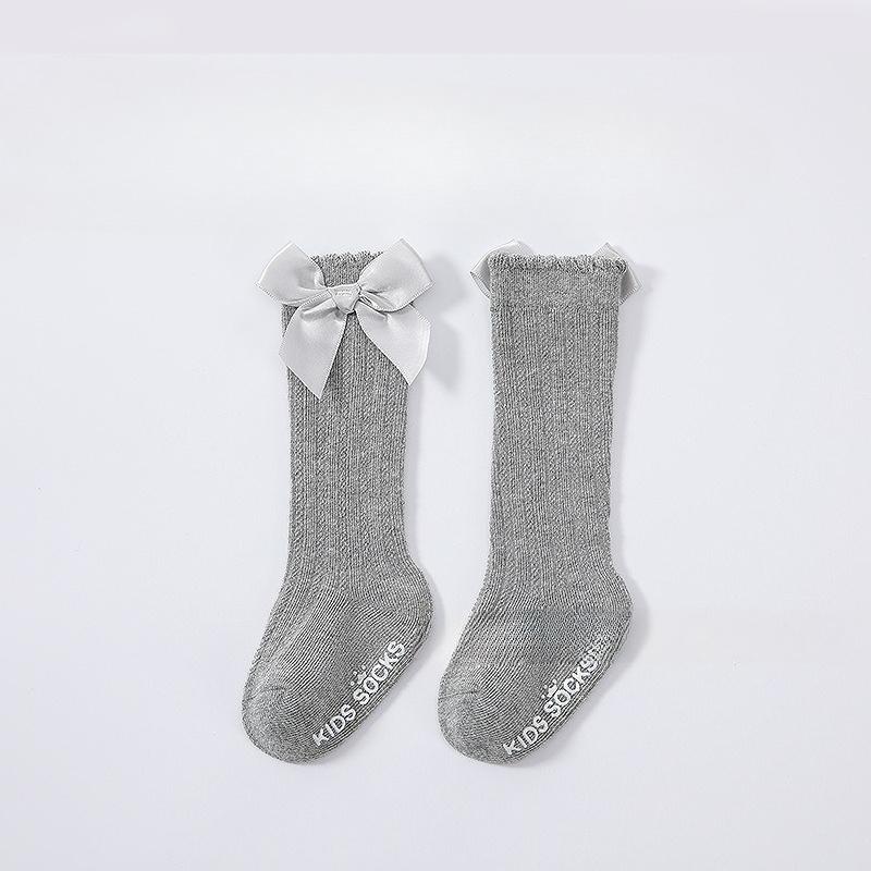 Boys and girls striped high-tube socks, baby bubble mouth stockings, baby bow cotton non-slip socks, children's socks