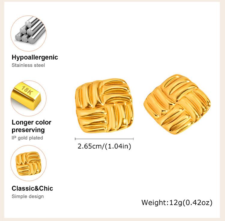 Large Statement Chunky Stud Earrings for Women, Gold Plated Striped Rectangle Geometric Square Earrings Patry Jewelry