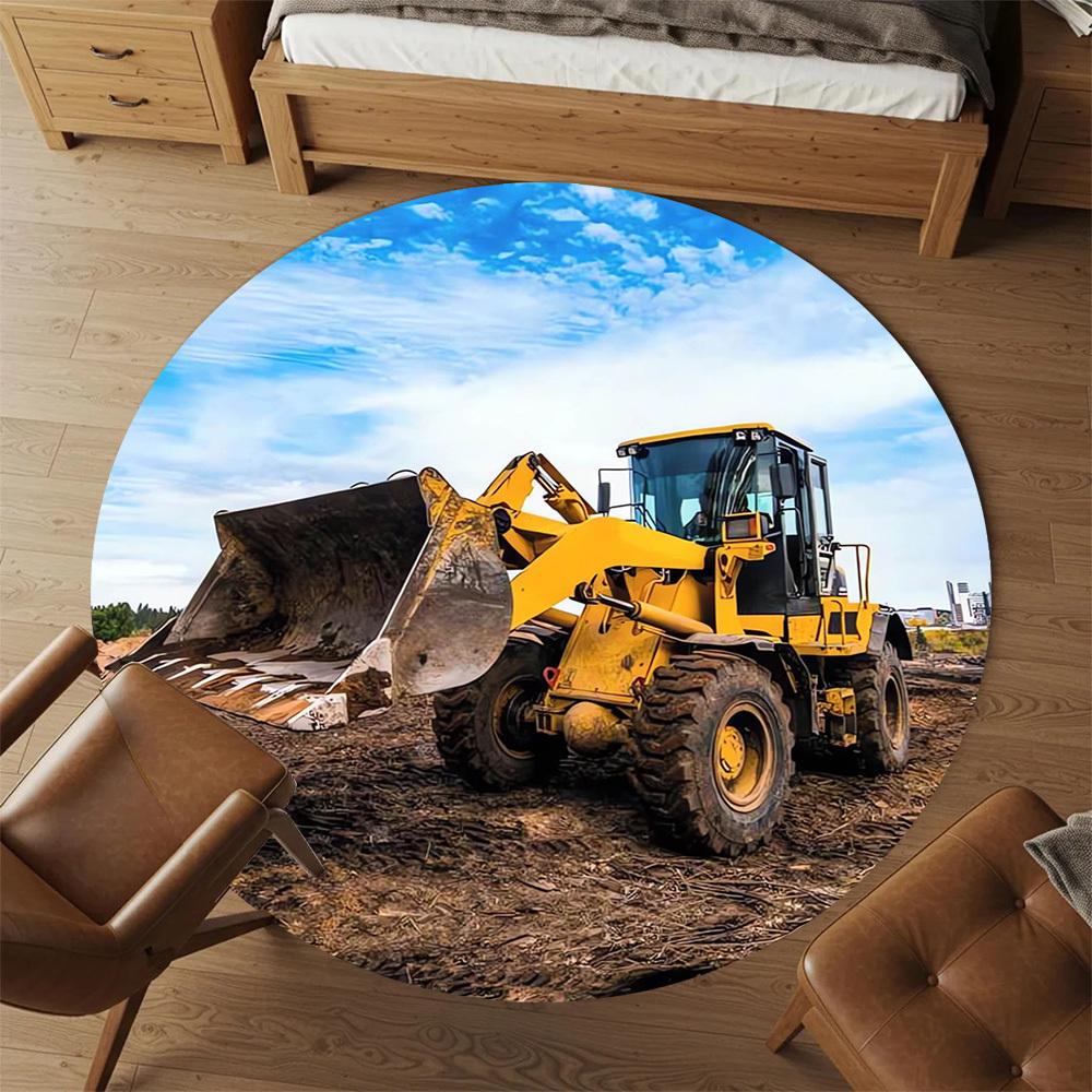 1pc bulldozer construction Round Chair mat Area Rug - Non-Slip, Floor Mat for Office, Bedroom, home decor Christmas Gift p0811265