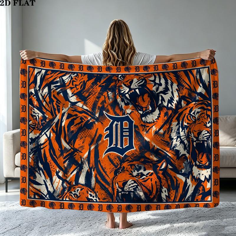 Detroit Tigers Print Flannel Blanket High Quality Warm Comfortable Cover for All Seasons Perfect for Gifts Home Decor