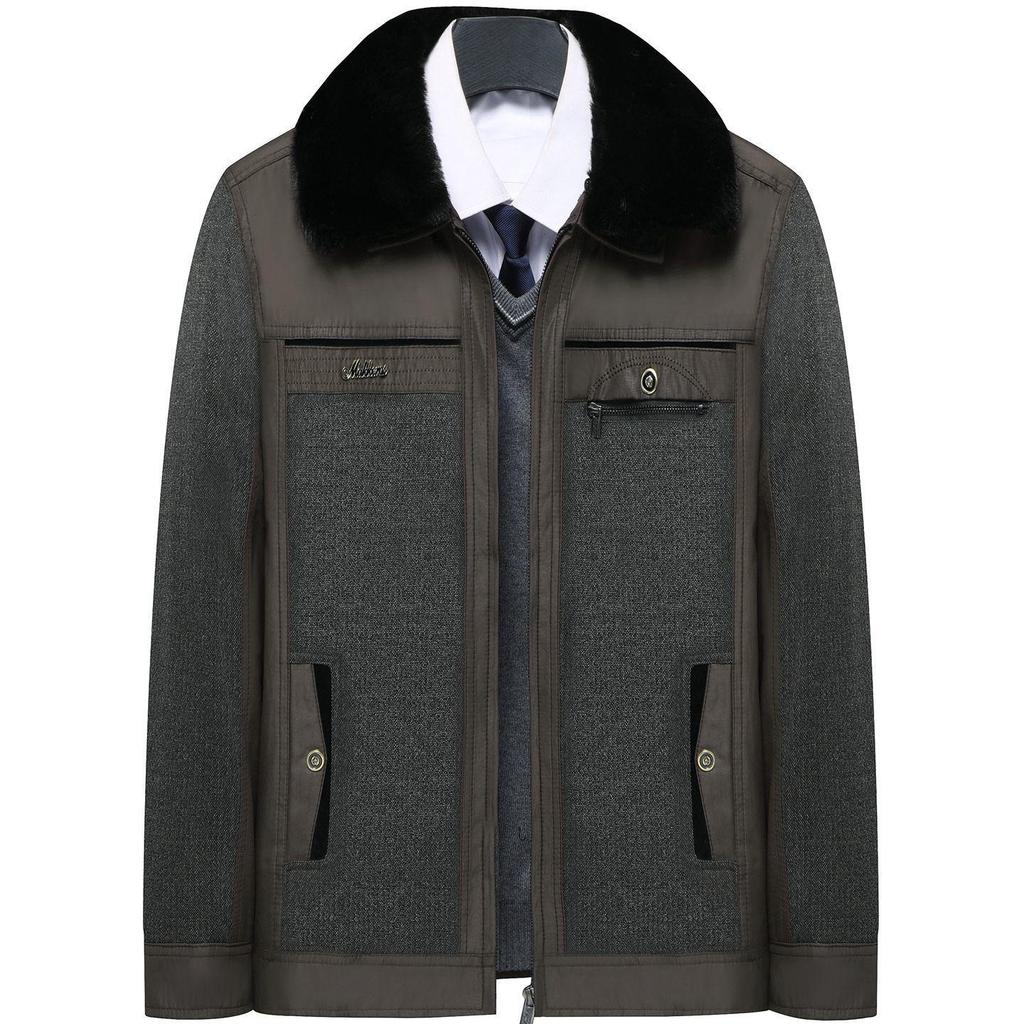 Men's Fleece-Lined Lapel Jacket, Thickened Autumn/Winter Coat for Middle-Aged and Older Men