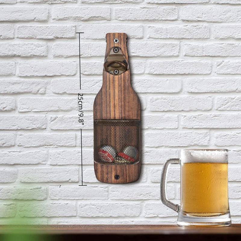 SXH 1PC Wooden Beer Bottle Opener Wall Mounted Bottle Cap Storage Box Bar Counter Pendant Decoration Wall Mounted Bottle Opener