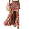 Kadın Maxi Etek Yüksek Bel Düzensiz Etek Çiçek Baskı Bohem Ön Kısa Arka Uzun Elastik Bel Patchwork Bayan Tatil Plaj Uzun Etek