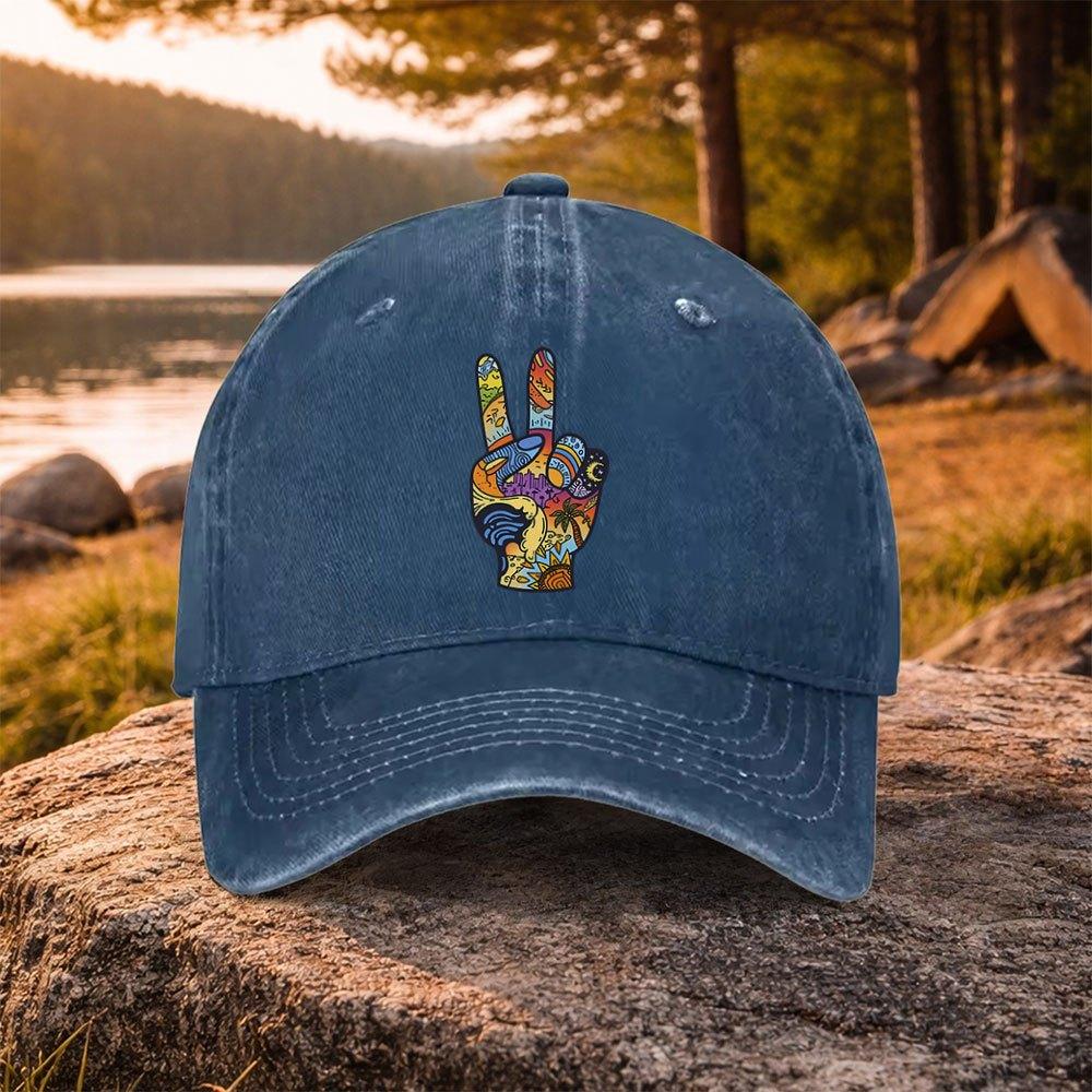 Graffiti  Peace Gesture Washed Baseball Cap Unisex Casual Golf Hat Outdoor Daily Commute