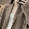 Loose Fit Mid Length Open Front Cardigan Sweater Coat for Women Lapel Long Sleeve Large Pockets Solid Color Outwear