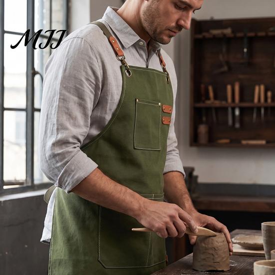 Catering And Chef Apron Canvas Work with Multi-Pocket, Waterproof Oil-Proof Cross-Back Apron, Protective for Cleaning Adjustable Straps Kitchen