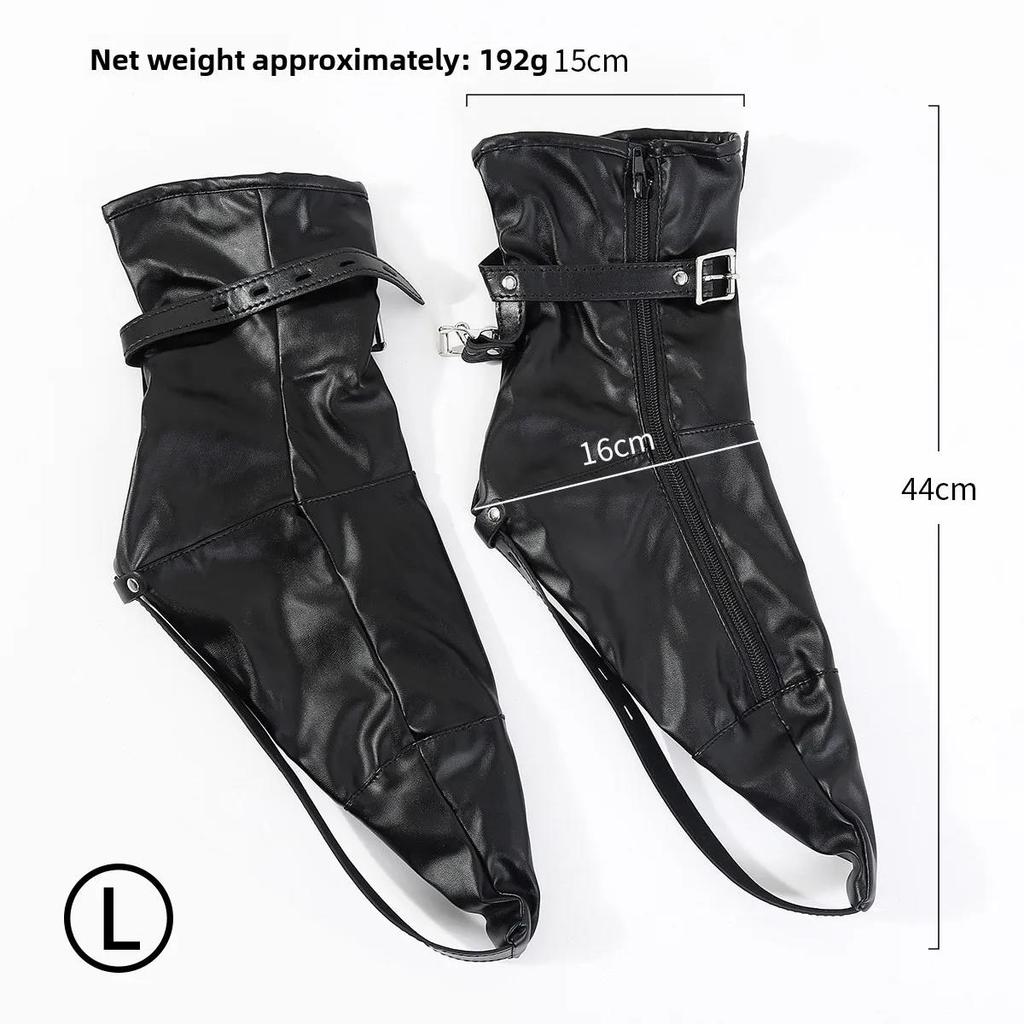 PU Leather Bondage Boot Covers Pointed Toe Leg Restraint BDSM Role Play Slave Boots Adjustable Buckle Strap Adult Sex Toy