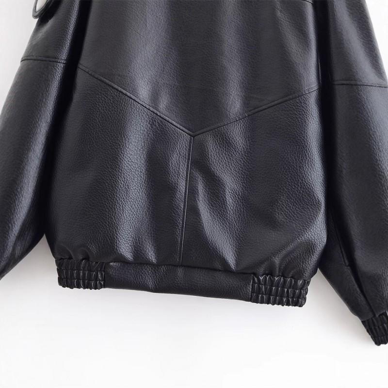 Womens Vintage Motorcycle Style Faux Leather Biker Jacket Stand Collar Loose Fit 2025