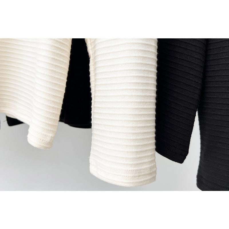 Plus Size Women Striped Jacquard Long Sleeve Casual Base Inner Top