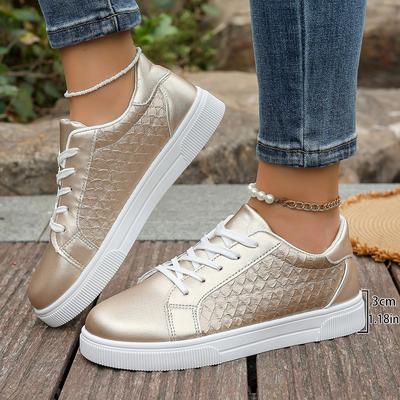 Fashion Women Gold Sliver Sneakers Spring Autumn New Women Fashion Lace-up Soft PU Leather Board Shoes Ladies Casual Shoes Plus Size 42